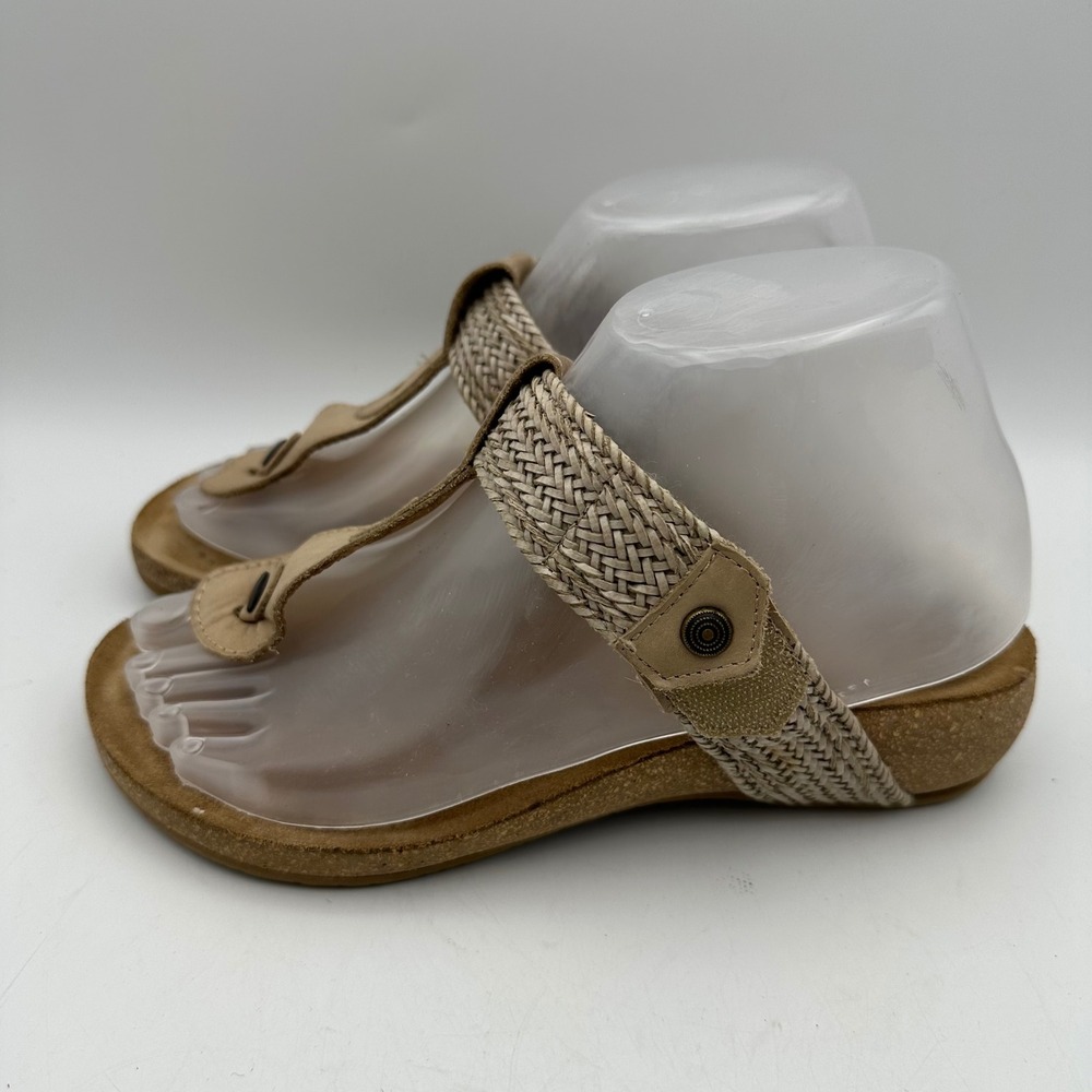 Taos  Braided T-Strap Thong Sandals Women 6-6.5 Tan Cork Comfort Spain